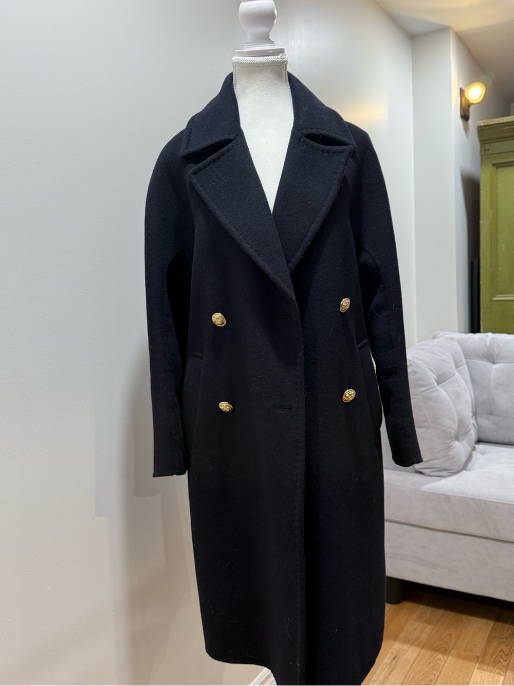 Zara Navy Pea Coat with Gold Buttons
